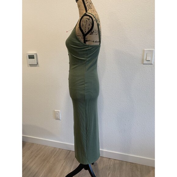 (E-191) Timing womens dress spaghetti strap cowl neck stretch size M olive green - Picture 5 of 6